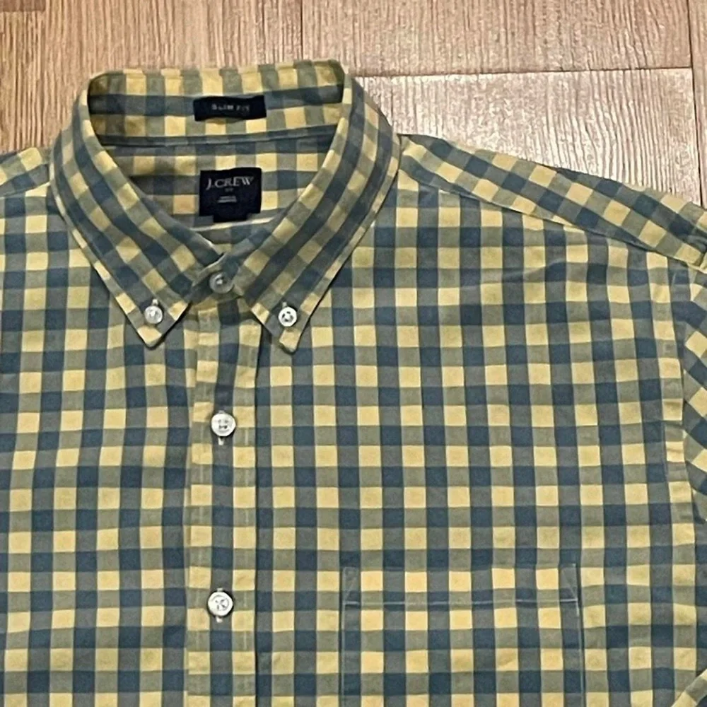 J.Crew Men’s Large Slim Fit Long Sleeve Button Down Shirt Yellow Blue Plaid